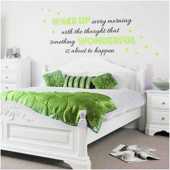 Green and white bedroom