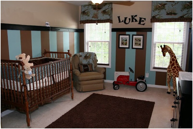 A Brown And Blue Baby Room